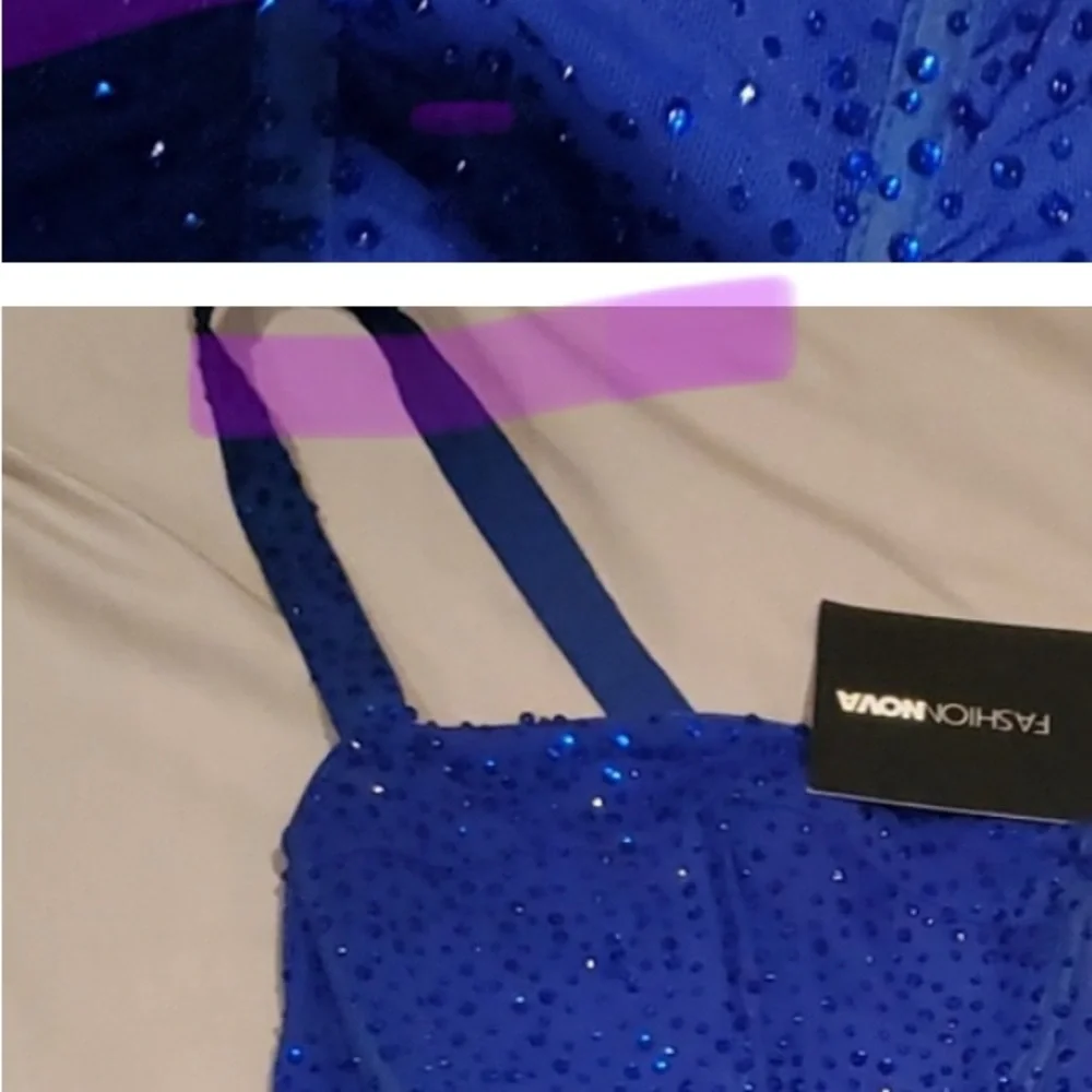 NWT Fashion Nova Royal Blue Rhinestone Crystal Sexy Sheer Mini Dress Jewel Tone - Picture 4 of 6